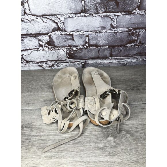 Free People Grey Suede Leather Collins Thong Chain Strappy Sandals Women 37EU/6M - Picture 5 of 16